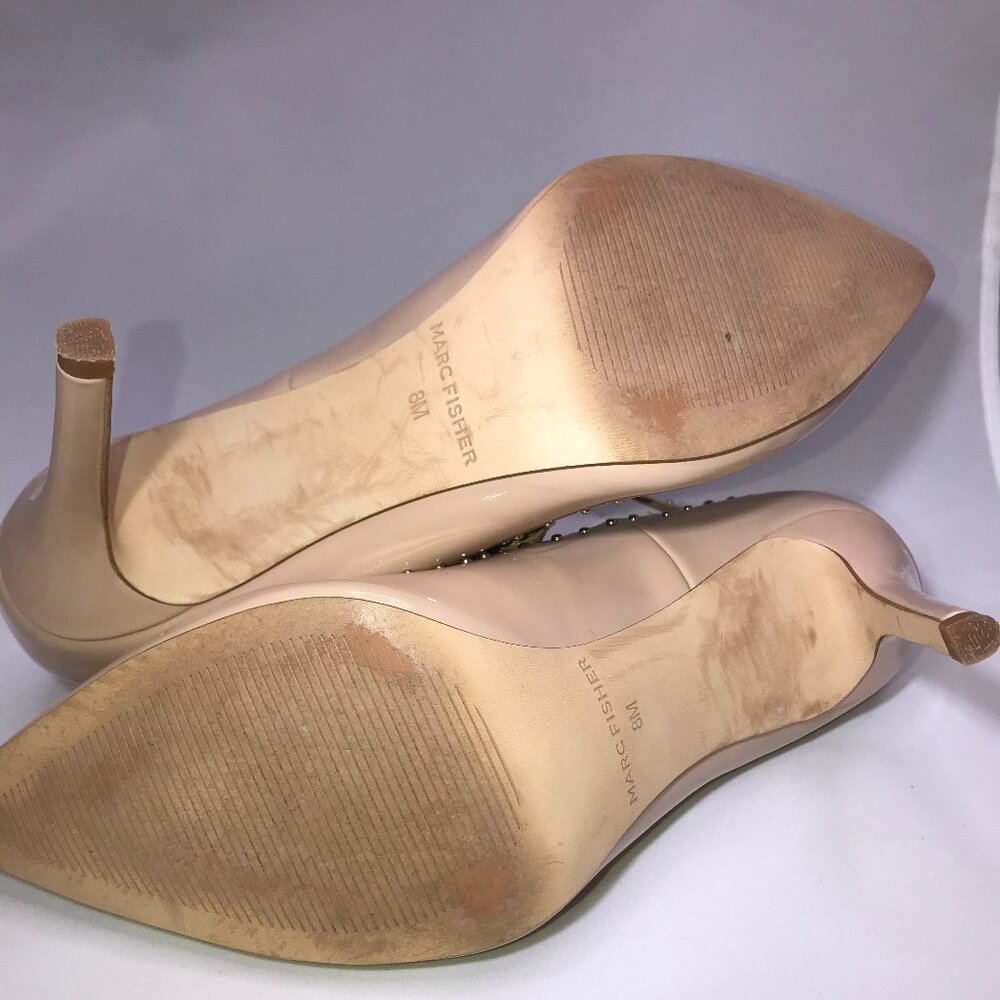 Marc Fisher Strappy Nude Studded Accent Heels SIZE 8 - Picture 5 of 6